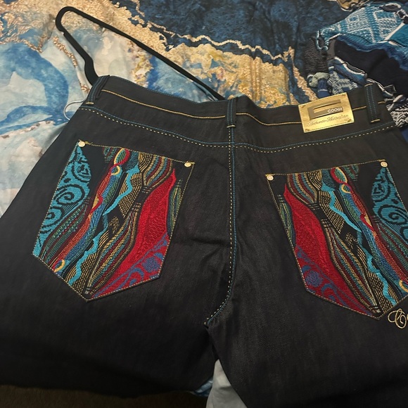 COOGI Men's Dark Blue Bootcut Jeans with Multicolor Details - Picture 3 of 4